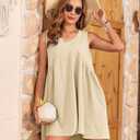 Women's Summer V Neck Sleeveless Mini Dress Casual Loose Pleated Swing Flowy Sundress with Pockets Creamy White (White, Medium)
