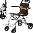 Ultra-Lightweight 19lbs Foldable Transport Wheelchair for Seniors - Portable Aluminum Travel Wheelchair with Carrying Bag, Supports 220lbs Capacity (8in)