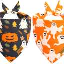 Halloween Dog Bandanas - 2 Pack Fall Dog Bibs | Reversible Pumpkin and Ghost Pet Scarf for Boys and Girls | Premium Durable Fabric | Orange Dog Bandana for Large and Extra Large Dogs (X-Large)