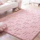 Klyyo Clyro Pink Bow Area Rugs 4 x 6 ft Cute Sweet Throw Rugs Pink Plush Faux Fur Aesthetic Soft Bedroom Carpet for Living Room Dining Playroom Nursery Family Indoor Dorm