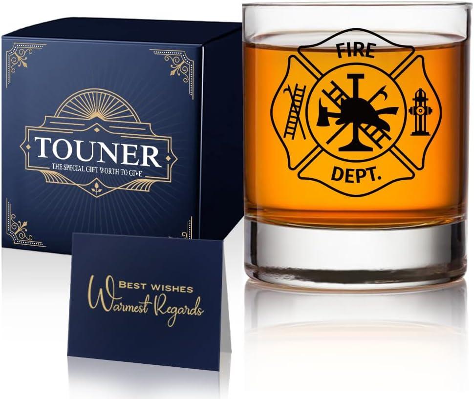 TOUNER Fire Dept Off Duty Save Yourself Whiskey Glass, Firefighter Whiskey Glass, Fireman Whiskey Glass Gift, Firefighter Present For Retirement, Graduation, Birthday