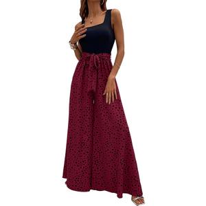 Yajedo Women's Jumpsuits Dressy Casual Summer Loose Wide Leg Tank Top Jumpsuit with Belt(XL)