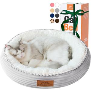 20in Washable Cat Beds for Indoor Cats - Round Donut Pet Bed for Cats, Small Dogs, Puppy, Kitten - Anti-Slip Bottom, Calming Bed Gift - Ideal for Every Home Space - Light Grey