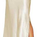 Womens Satin Silk Maxi Slit Skirt Elastic Waistband Leopard Print Maxi Long Satin Slit Skirts for Women (Beige)