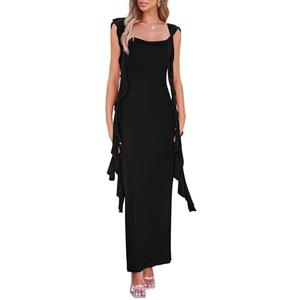 PRETTYGARDEN Women's 2026 Summer Wedding Guest Dress Sleeveless Ruffle Formal Cocktail Party Maxi Bodycon Dresses, Size Medium