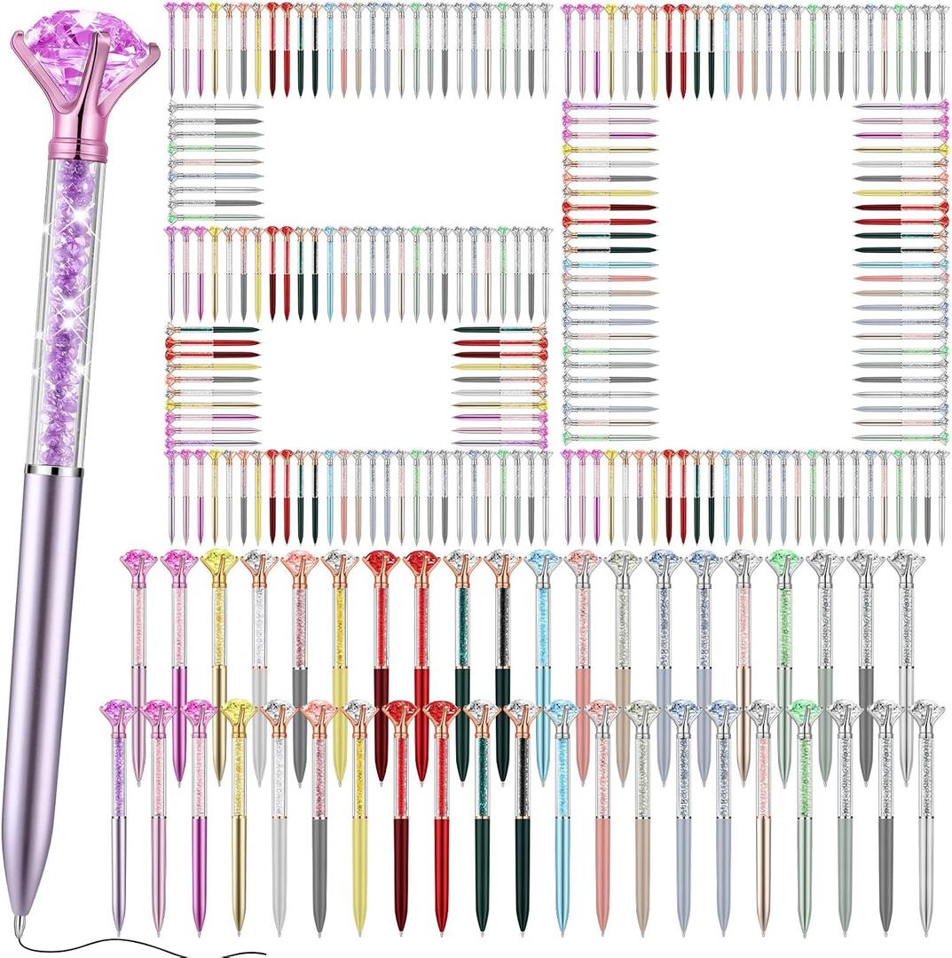 Zhehao 60 Pcs Big Crystal Diamond Pens Bulk Bling Ballpoint Rhinestone Pen Black Ink Glitter Bridal Shower Decor for Women School Office Supplies Christmas Wedding Birthday Present(Multicolor)