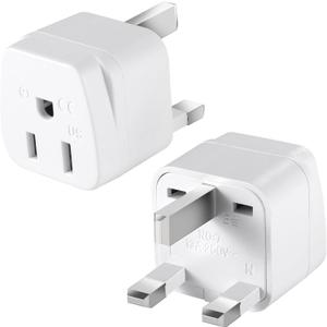 2 Pack US to UK Travel Plug Adapter, Type G, 3 Pin Grounded Wall Outlet Power Adapter for Scotland, British London, England, Hong Kong, Ireland and More (White)