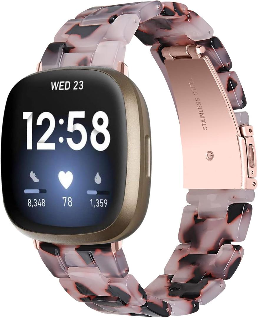 Resin Watch Band Compatible with Fitbit Versa 4/Sense 2/Versa 3/Sense 1, Lightweight Adjustable Fashion Bracelet Wristband Replacement for Women Men with Stainless Metal Buckle