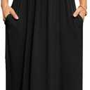 DB MOON Womens 2026 Summer Maxi Dresses Casual Short Sleeve Empire Waist Spring Long Dress with Pockets (XX-Large, Black)