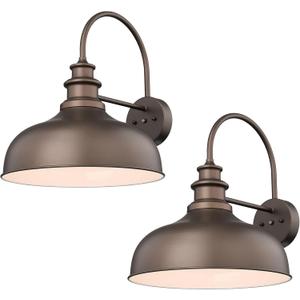 Bestshared Dusk to Dawn Gooseneck Barn Lights 16 Inch Dome Anti-Rust Farmhouse Outdoor Wall Sconce Outside Wall Mount Lighting Fixture Front Door Lantern Lamp for Patio(ORB+White,16 Dome-2Pack)
