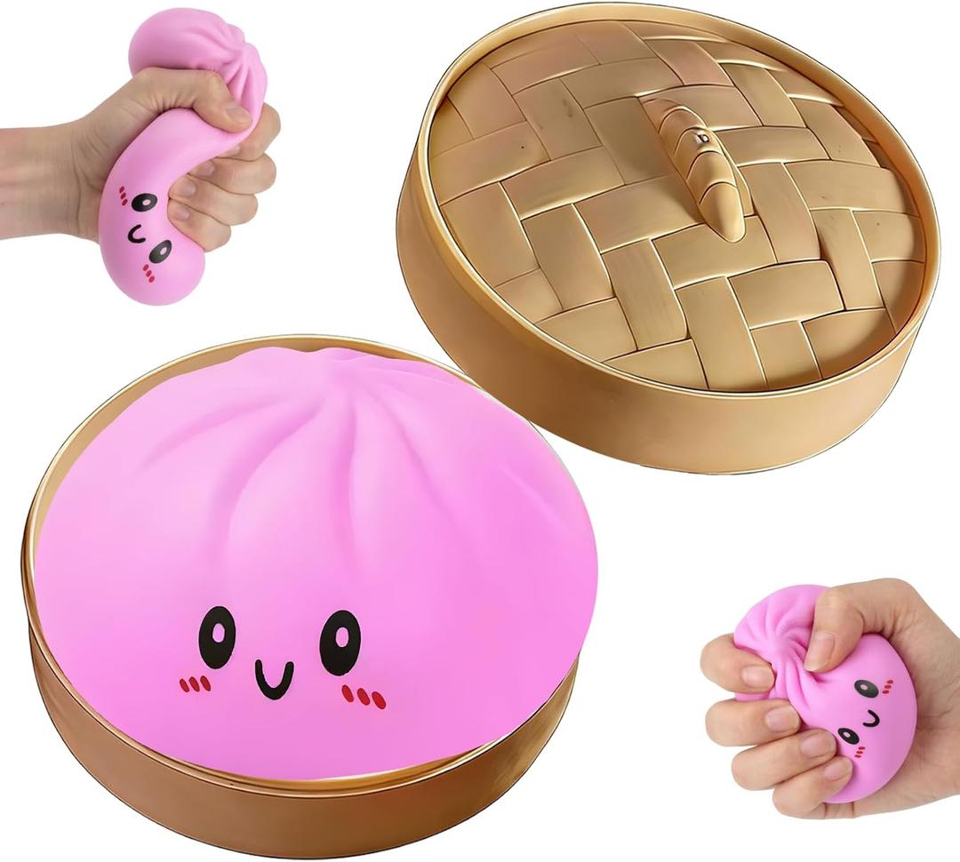 Dumpling Squishy,Squishy Fidget Toys,Squishy Dumpling Toy,Dumplings Squishys Mystery Box,Mystery Dumplings,Squishys Stress Relief Fidget Gifts for Kids & Adults Anxiety Relief Squeeze Toy(Pink)