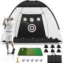 Golf Net: 10x7FT Golf Practice Net for Backyard Driving, Hitting Net with Tri-Turf Mat, Indoor Training Chipping Aid Nets with Reduce Noise Nylon Target, for Golfers