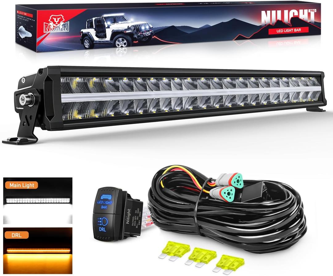 Nilight LED Light Bar with Amber DRL 30 Inch 240W Offroad Light Anti-Glare Flood Spot Combo LED Driving Light IP68 w/ 12AWG DT Connector Wiring Harness for Pickup Truck SUV ATV UTV Boat 4x4