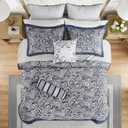 Madison Park Aubrey Cozy Comforter Set, Faux Silk Jacquard Paisley Design - All Season Down Alternative Bedding with Cotton Bed Sheets, Bed Skirt & Toss Pillows, Queen Navy 12 Piece