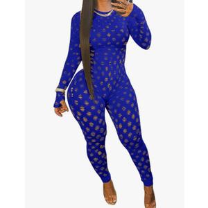 MENCCINO One Piece Jumpsuits for Women Sexy See Through Hollow Out Long Bodycon Pants Leggings Club Outfits, Large