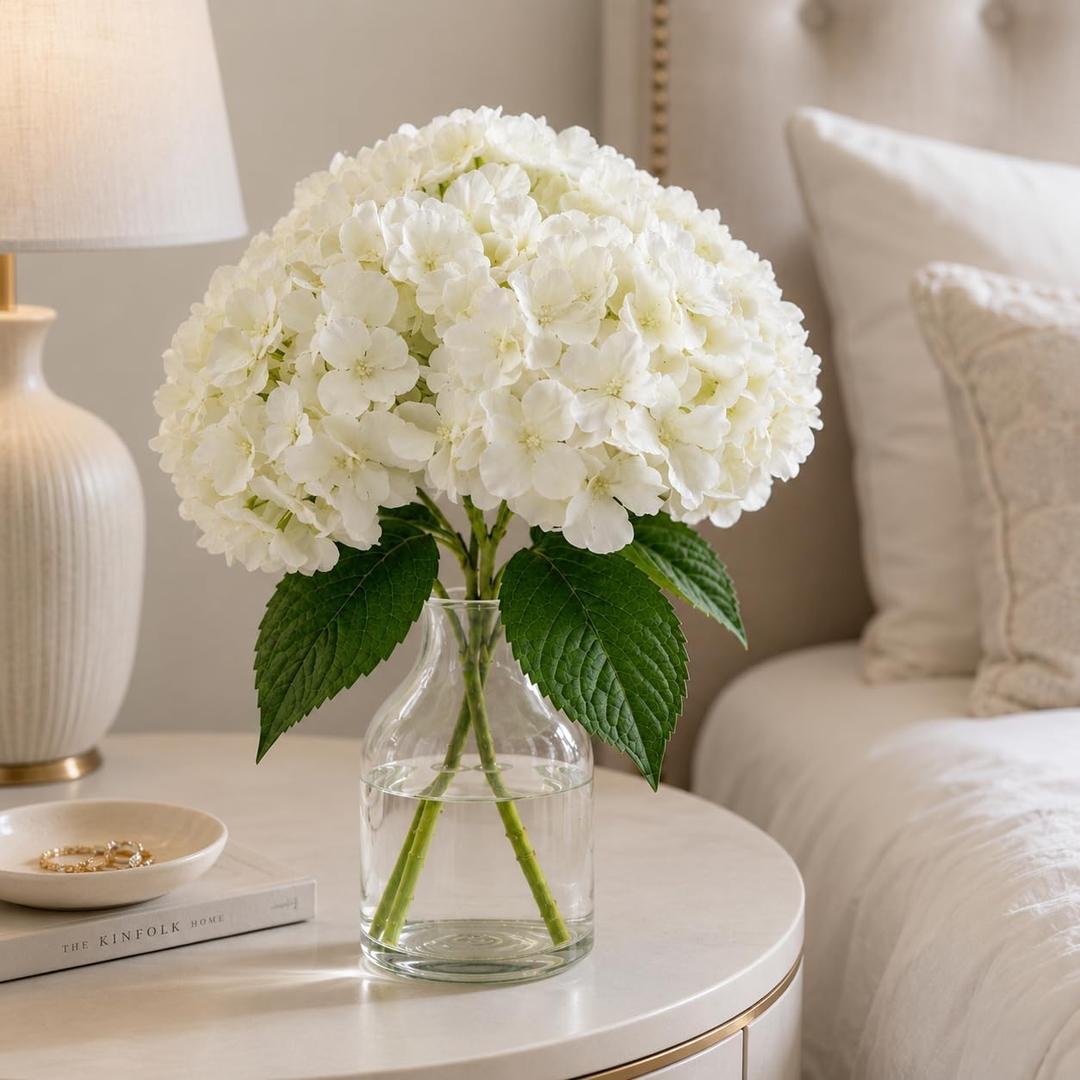 8Pcs White Hydrangea Artificial Flowers for Outdoor Planters