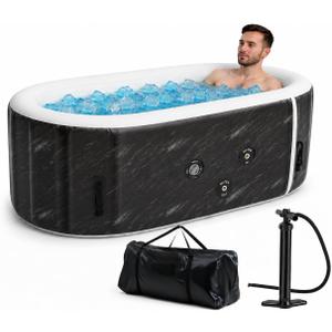 Upgrade 179 Gal XXL Ice Bath Tub Fits Tall 6'7" Athletic, Water Chiller Compatible Cold Plunge Tub for Recovery,5-Layer Portable Inflatable Ice Bathtub with Lid for Indoor Outdoor Use,Black