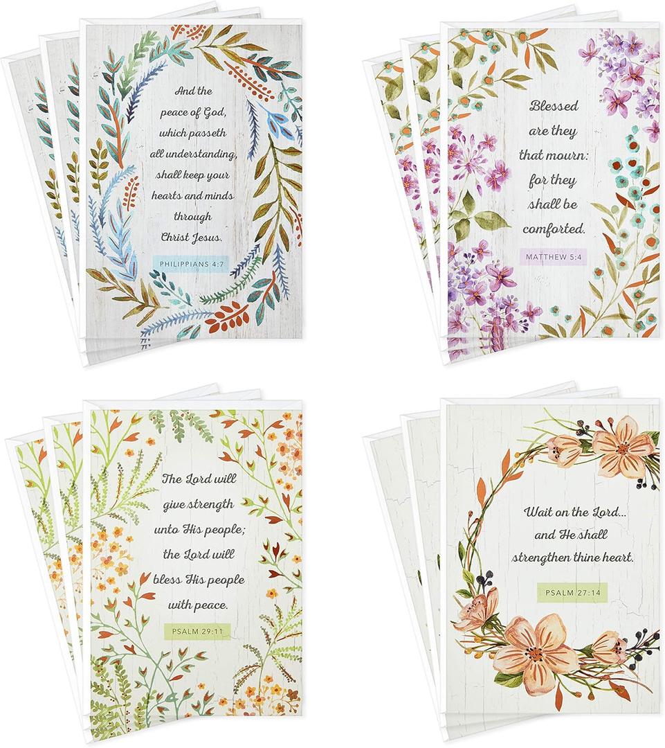 DaySpring Assorted Religious Sympathy Cards, Floral Wreaths (12 Cards with Envelopes)