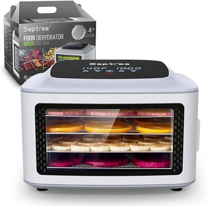 Compact Food Dehydrator, 4 Stainless Steel Trays Fresh Dryer Machine for Jerky Herbs Fruit Veggies Snacks, with Digital Timer | 190F Temperature Control, Great Size for Small Family