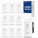 ELEGRP Slide Dimmer Light Switch, Universal Dimmable LED Lighting Control, Single Pole or 3 Way Dimmer Switches for Led Lights, Wall Plate Included, UL Listed, 10 Pack, Matte White