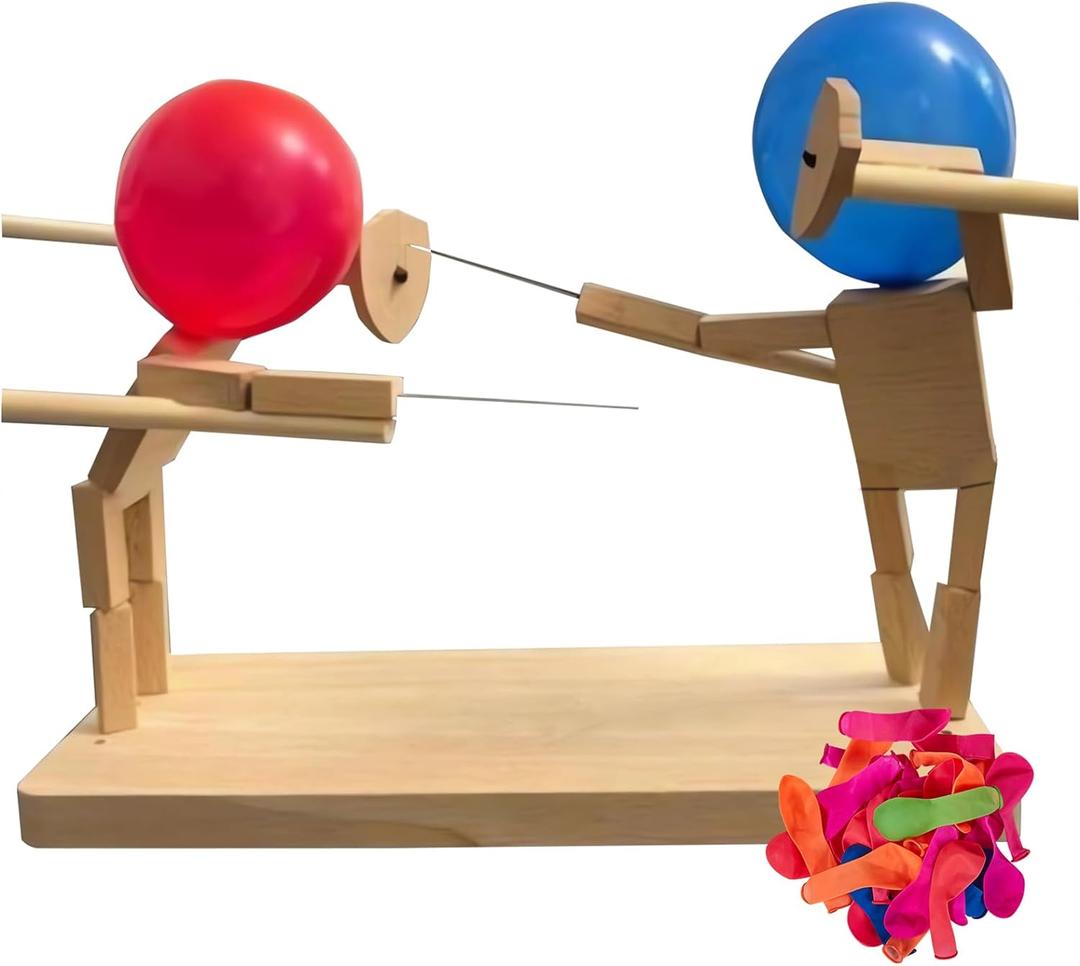 Balloon Bamboo Man Battle,2024 New Pop Wooden Fencing Puppets, Fun Wooden Bots Battle Game for 2 Players, for Family and Kids, Party Games, Assembled