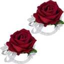 Vkkperp Set of 6 Wrist Corsage Wristlet for Wedding Prom Women Bride Bridesmaid Artificial Rose Flower Decorations Homecoming Anniversary Party (Red)