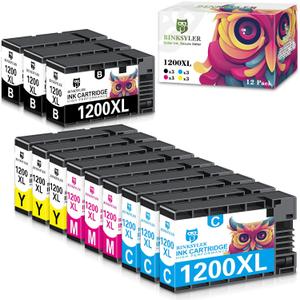 BINKSYLER 12-Pack Maxify 1200XL Ink Cartridges for Canon PGI-1200XL PGI-1200 XL PGI 1200 XL Ink Work for Canon Maxify MB2720 MB2050 MB2350 MB2320 MB2020 MB2120 Printer (3BK 3C 3M 3Y)