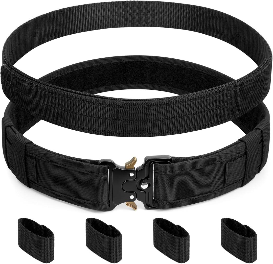 Duty Belt,2'' Police Security Nylon Duty Belts with Hook Lining Outer Inner Belts with 4 Belt Keeper (Small-Large)