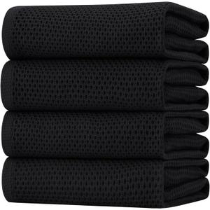 Homaxy 100% Cotton Oversized Waffle Weave Kitchen Dish Towels, Ultra Soft Absorbent Quick Drying Cleaning Towel, 20 x 28 Inches, 4-Pack, Black