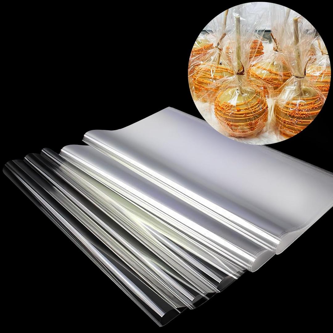 SYOGUA 150 Pieces Cellophane Sheets, 12 x 12 inches 3 Mil Thick Gift Wrap, Crystal Clear Candy Wrappers for Treats, Candies, Cake Pops, Henna Cones, DIY Crafts