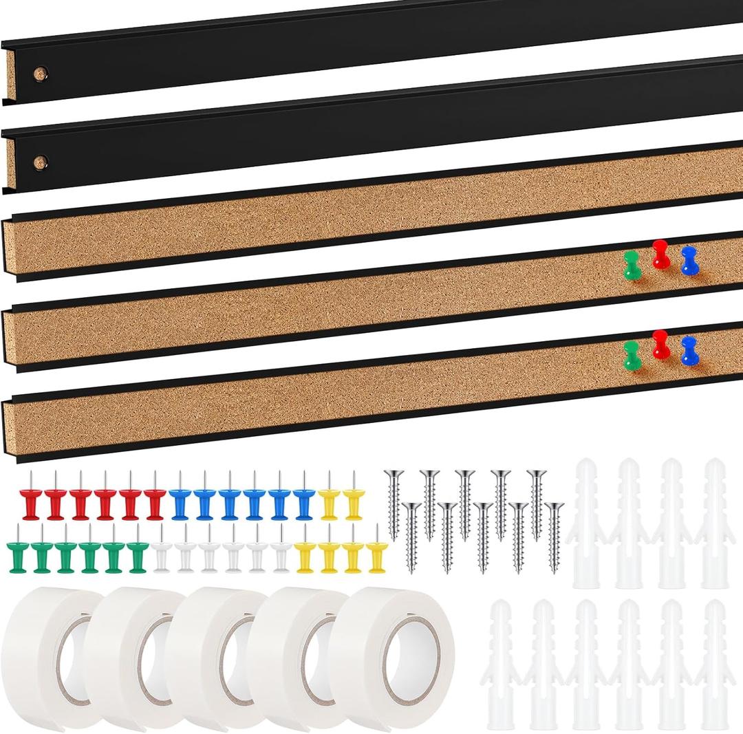 Threehoney 5 Pcs 48'' x 1 Cork Board Strips for Wall Cork Strips Bulletin Bar Strip Bulletin Tack Board Strip Aluminum Trim Brown Cork Strips for Classroom Office Walls Cubicle