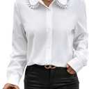 SweatyRocks Women's Long Sleeve Button Down Blouses Rhinestone Decor Work Tops