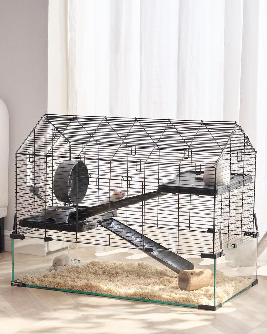 VEVOR Hamster Cage, 360 Viewing Transparent Hamster Habitats, Small Animal Cage, 29.5 x 17.3 x 24 in, Ventilated Pet Mouse Cages with Water Bottle, Portable Hamster House for Rats, Guinea Pigs (29.5"L x 17.3"W x 24.0"H)