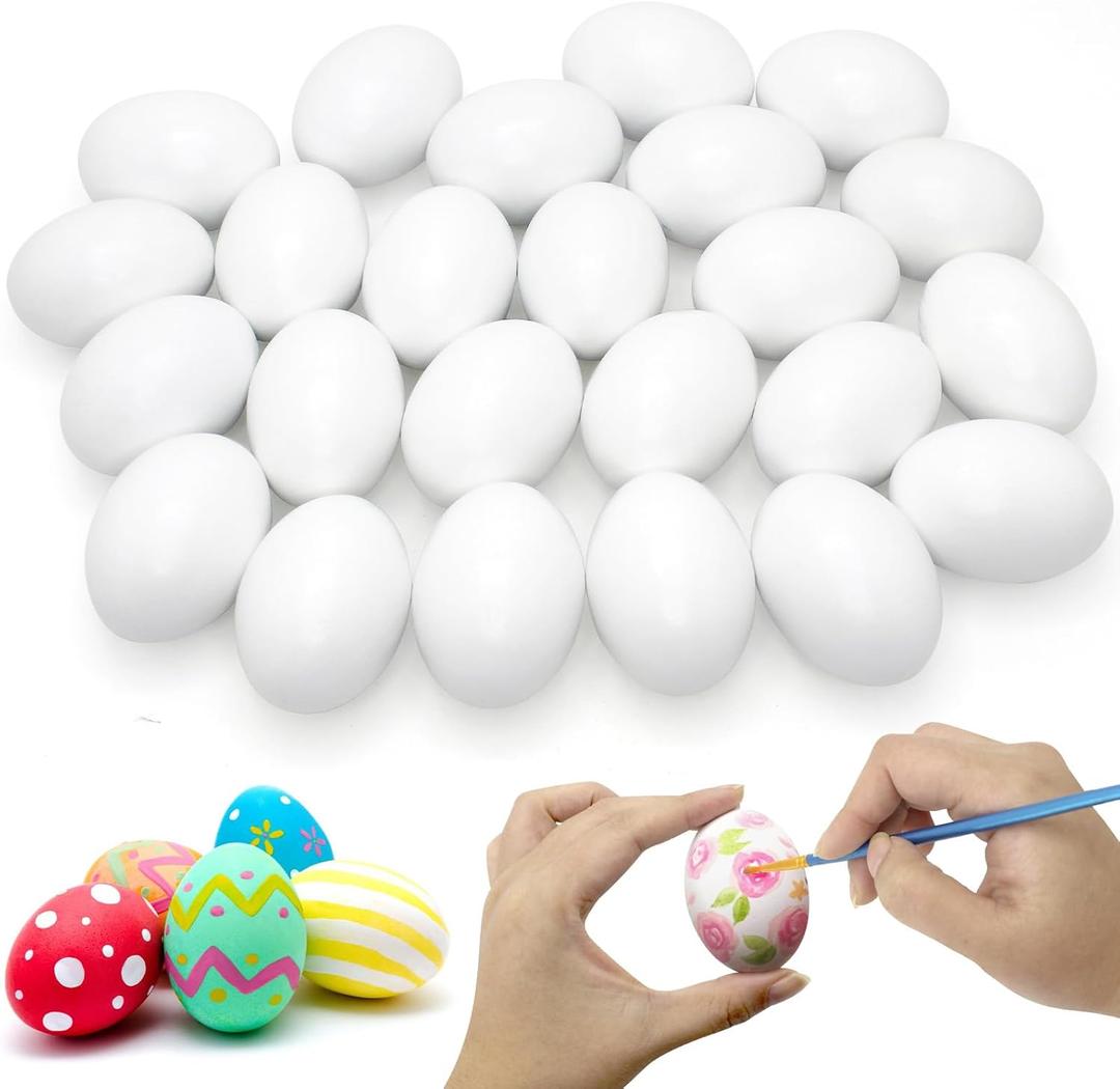 15 Pcs White Wooden Eggs to Paint Fake Easter Eggs for DIY Crafts, Hunts, Basket Stuffers