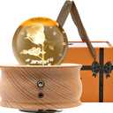3D Crystal Ball Music Box with Projection LED Light and Rotating Wooden Base,Best Gift for Birthday Christmas Thanksgiving Valentine's Day Mothers Day,Music Boxes for Women(Rose-A)