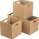 Foldable Storage Cube Bins Set of 4, Paper Woven Square Baskets, Natural, 11" x 11" x 11"