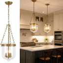 BYOLIIMA Glass Pendant Light 3-Lights Modern Farmhouse Candle Chandelier with Clear Glass Shade Adjustable Chain Ceiling Hanging Light Fixture for Kitchen Island Dining Room Living Room Foyer Bedroom