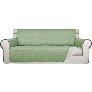 PureFit Reversible Quilted Sofa Cover, Water Resistant Slipcover Furniture Protector, Washable Couch Cover with Non Slip and Elastic Straps for Kids, Dogs, Pets (Sofa, Sage Green/Ivory) (Large)