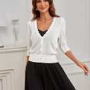 GRACE KARIN Womens Sweater Cropped Cardigan Knit Shrugs for Dresses Tops Button Down Lightweight Soft (Small, White)