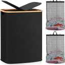 JUNGYOON 150L Laundry Hamper with Lid, Double Laundry Hamper with 2 Removable Bags Foldable Clothes Hampers for Laundry for Bedroom, Bathroom, Dorm, Laundry Room（39.6 gallons）Dark Black