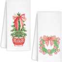 Christmas Chinoiserie Kitchen Towels Decor,Red Bow Coquette Christmas Tree Towels Gifts,Red Christmas Hand Towels for Bathroom Kitchen,Grandmillennial Decor, 16x24 Inches Set of 2