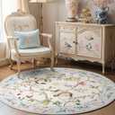 jinchan Circle Rug 6ft Floral Soft Washable Area Rugs Non Slip Chinoiserie Flower Round Rugs Low Pile Netural Design Carpet for Living Room Playroom Bedroom Nursery Beige/Blue