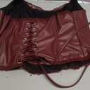 WDIRARA Women's PU Leather Corset Tube Top Lace Up Back Strapless Bandeau Bustier Crop Tops (Red, L)