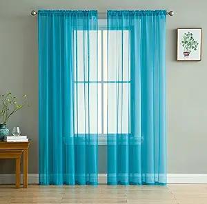 Empire Home Charli Solid Sheer Voile Window Curtain Panels Set of 2 (51x62 inches, Blue)