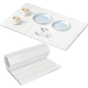 Large Stone Dish Drying Mat for Kitchen Counter, Premium Diatomaceous Earth Coaster Set for Dishes with Free Drainer Rack| Non-Slip Kitchen Sink Mat | Fast-Absorbing, Eco-Friendly (24x16 Inch, White)