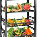 Kitchen Storage Cart, Rolling Snack Cart, 23.6W 4 Tier Fruit Basket Stand, Metal Pantry Storage with Stackable Wire Basket, Black (4Tier2basket)