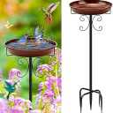 Daoeny Heavy Duty Bird Baths for Outdoors, 35In Outdoor Freestanding Birdbaths & Birdfeeder, Bird Bath Feeder Bowl with Metal Stake Garden Patio Yard Lawn Decor, Upgraded 5Pronged Base (Brown)