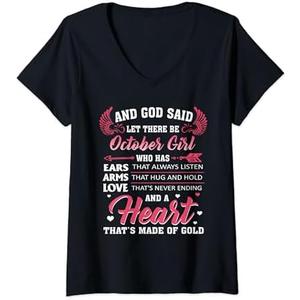 And God Said Let There Be October Girl Who Has V-Neck T-Shirt size M