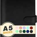 A5 Binder 6 Ring,Mini Photocard Binder for A5 Filler Paper, Loose Leaf Personal Planner with Magnetic Buckle Closure(Black)