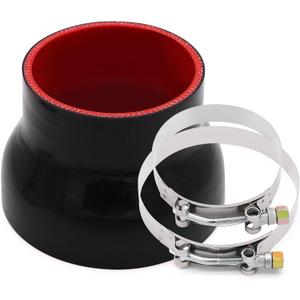 ID 3-1/2 to 4-1/2 inches Straight Black Silicone Reducer Coupler with 2 T-Bolt Clamps 4 Layers of Polyester Reinforcement Suitable High Level Turbo Pipe